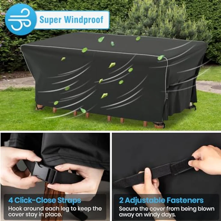 Velway Gartenmöbel Abdeckung Wasserdicht 242 x 162 x 71 cm - Winddicht Schutzhülle mit Reflektierender Streifen 600D Oxford Möbelsets Abdeckung Staubfest Abdeckhauben für Gartentisch Sitzgruppe Schwarz – Bild 6
