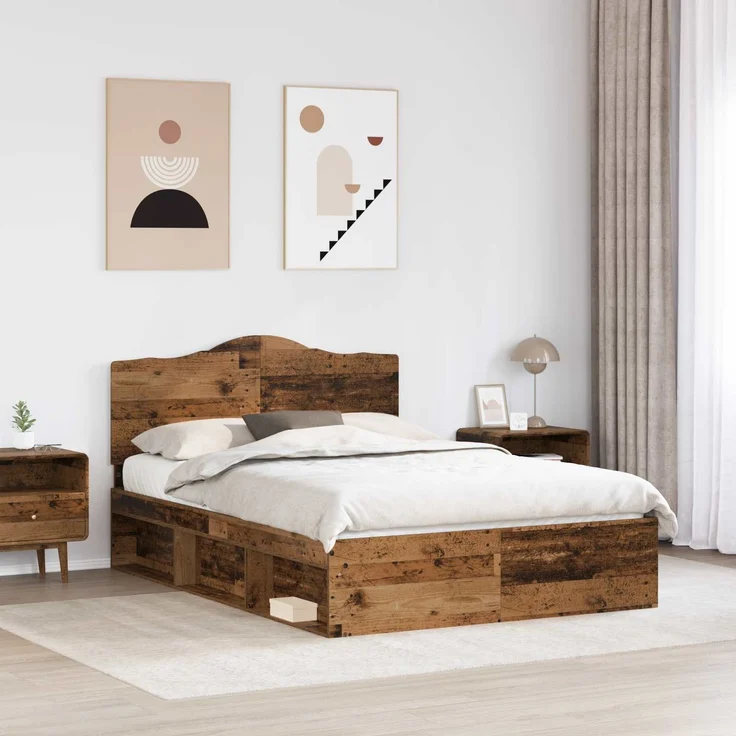 vidaXL Bettrahmen Altholz 140 x 190 cm Massives Kiefernholz 3413315 – Bild 2