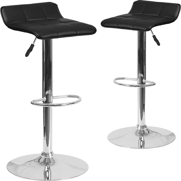Flash Furniture Höhenverstellbarer Barhocker, Vinyl, Metall, Schaumstoff, Kunststoff, Chrom, Schwarz, 2er-Pack