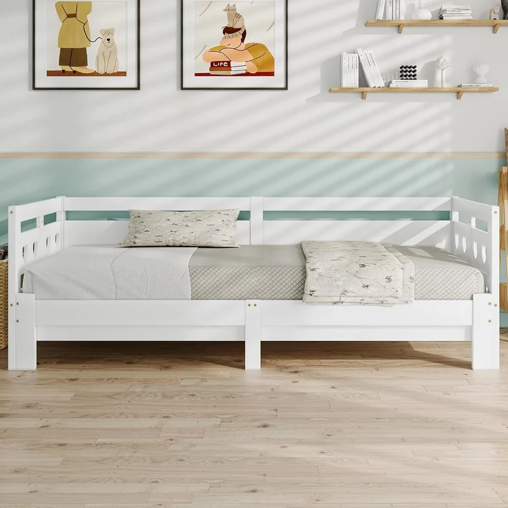 SOFTWEARY Kinderbett Ausziehbett mit Lattenrost und ausziehbarer Liegefläche (90x200 cm/180x200 cm), Holzbett aus Kiefer, Jugendbett – Bild 2