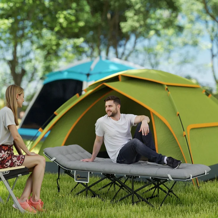 Feldbett faltbar Campingbett mit Matratze Kopfkissen Seitentasche 185 x 68 x 37 cm bis 150 kg Hellgrau--Hellgrau--37x68x185cm--YOUDENOVA – Bild 3