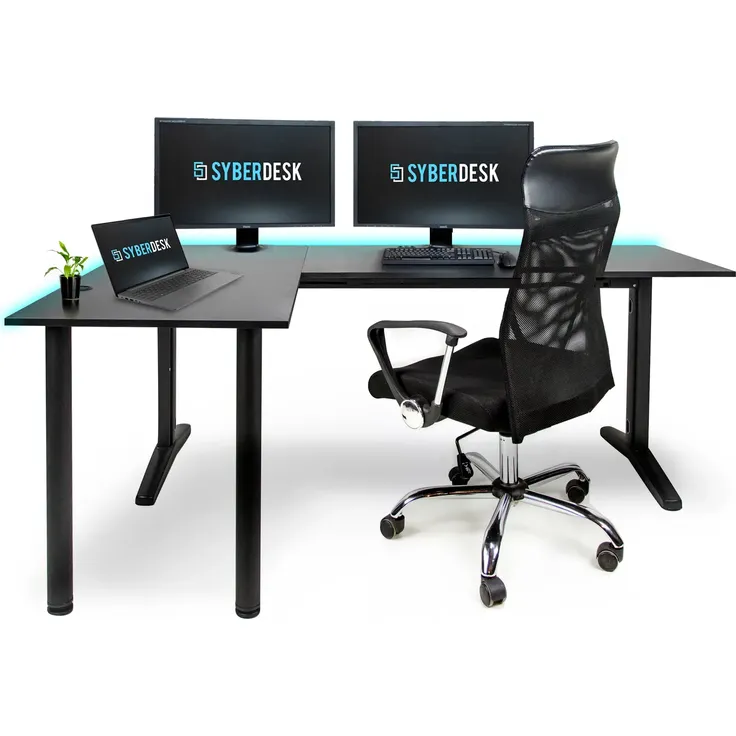 SyberDesk Gaming Eckschreibtisch V2 LED, 197 x 132 cm, RGB Gaming Tisch L-Form, USB-HUB, Kabelmanagement, L-förmiger Computertisch, (links, schwarz)