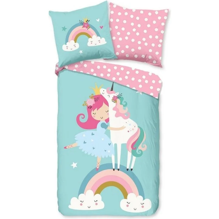 Soma Renforcé Pastell Bettwäsche-Set 2 teilig Bettbezug 2tlg 135x200 cm Kopfkissenbezug 80x80 cm (Einhorn Regenbogen blau rosa) – Bild 4