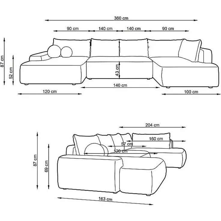 Vente-unique - DAVISO Sofa Stoff Grün - B 204 cm x H 87 cm x L 360 cm – Bild 7