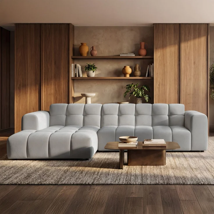 Selsey 'Boloon' Ecksofa L-Form, 3-Sitzer, links, Samt Hellgrau, 300 cm – Bild 2
