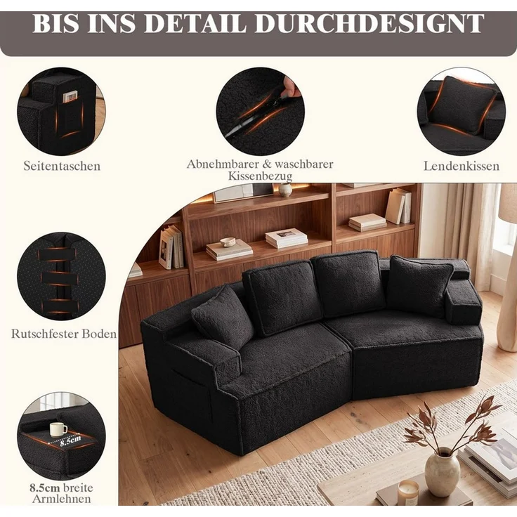COMHOMA Sofa modulares Schlafsofa, Polstersofa, 3-Sitzer Sofa, Sektionscouch, Keine Montage erforderlich, mit Aufbewahrungstasche, schlaffunktion – Bild 2