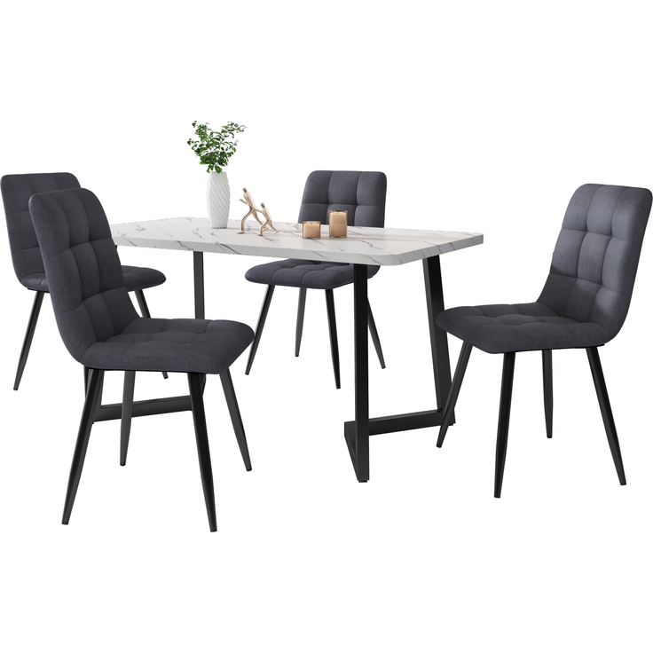 Merax Essgruppe, (Set, 5-tlg, Tisch mit 4 Stühlen), Esstisch und 4 Esszimmerstuhl Set Polsterstühle Küchetisch Marmoroptik, Leinen, Grau
