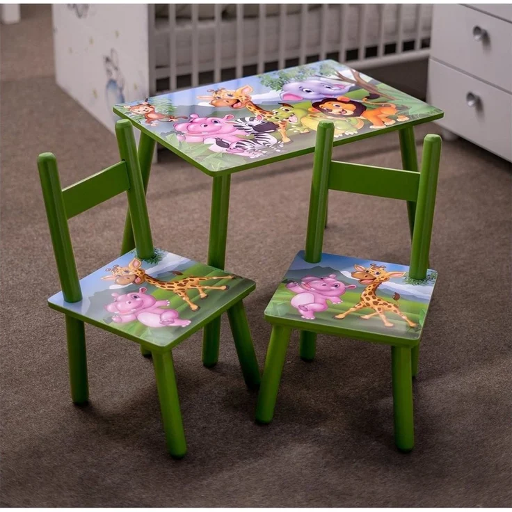 HTI-Line Kindersitzgruppe Kindertischgruppe Dschungel, (Set, 3-tlg, 1 Tisch, 2 Stühle), Kindertisch Kinderstuhl Kindermöbel – Bild 3