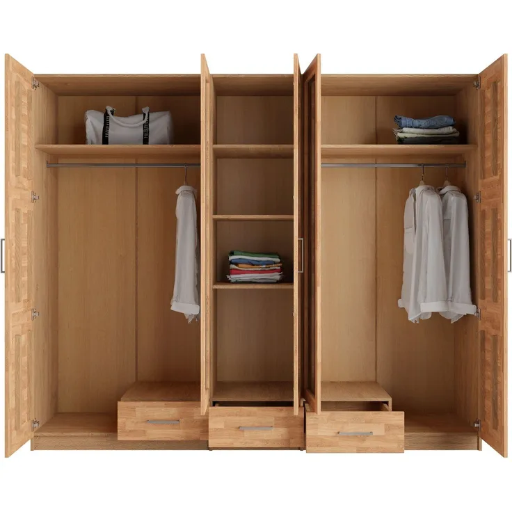 OTTO home Kleiderschrank Sabrina, natürlicher Landhausstil, mit Innenausstattung Spiegel und Schubladen, teilmassiv,Buche oder Eiche, FSC-zertifiziert