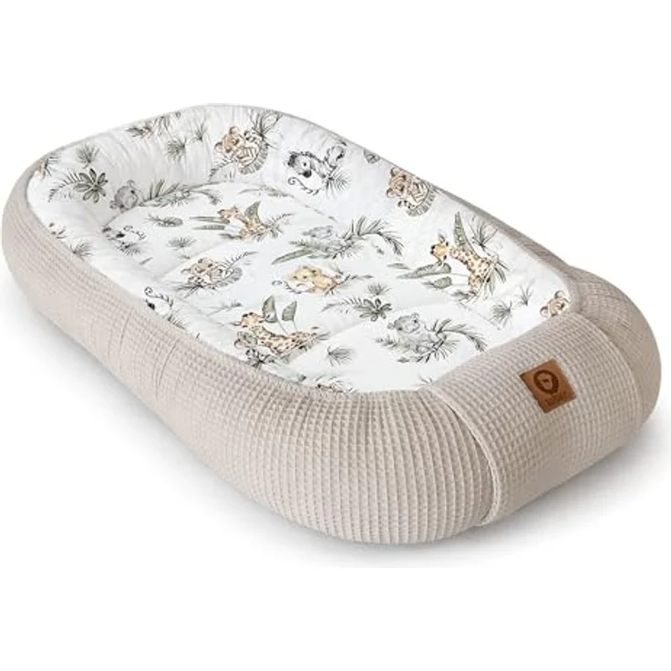Babynestchen Neugeborene – Nestchen Baby aus Waffel Baumwolle & Baumwollstoff – Babynest für Babybett & Kinderbett – Baby Kokon Tragbar – OEKO-TEX zertifiziert – Zubehör für Babybett - Safari und Sand – Bild 1