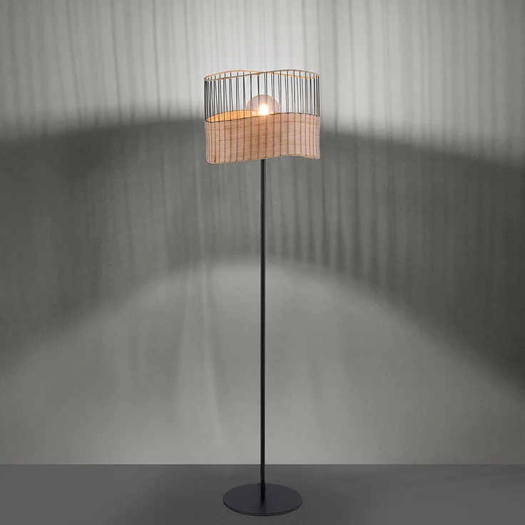 Stehleuchte, Metall, Holzgeflecht, schwarz, E27, H 152 cm – Bild 8