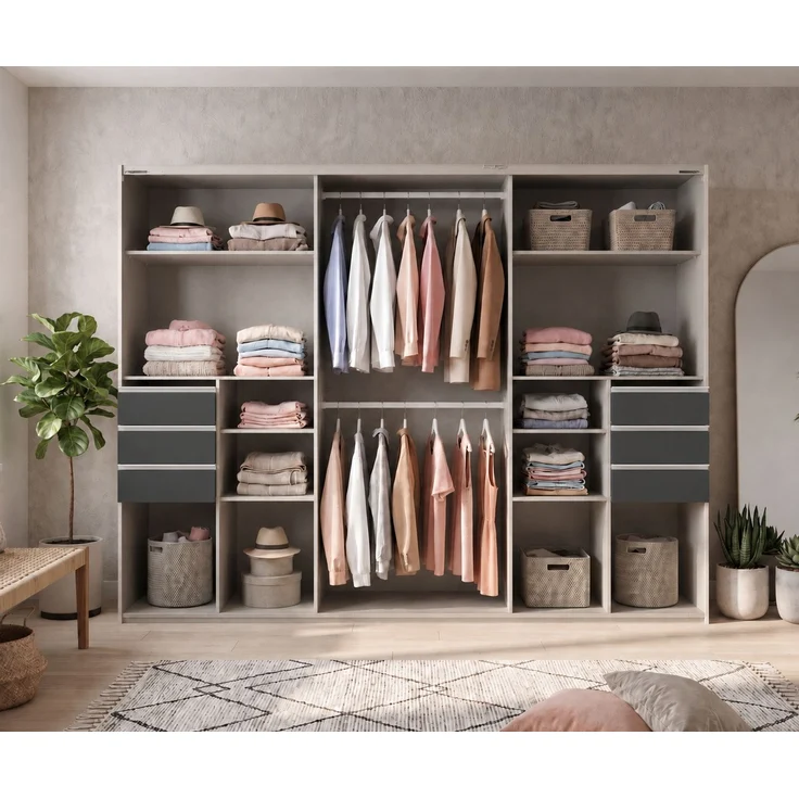 Schwebetürenschrank Kleiderschrank 3trg 273cm Eiche Dekor,Glas Grau Passepartout – Bild 8