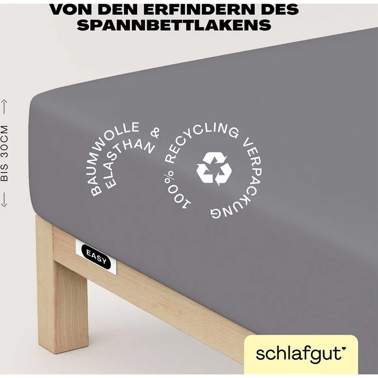 Schlafgut 'Easy' Spannbettlaken, MADE IN GREEN by OEKO-TEX®, Gummizug: rundum, Jersey Elasthan, Grey Mid, L 140x200cm - 160x220cm – Bild 3