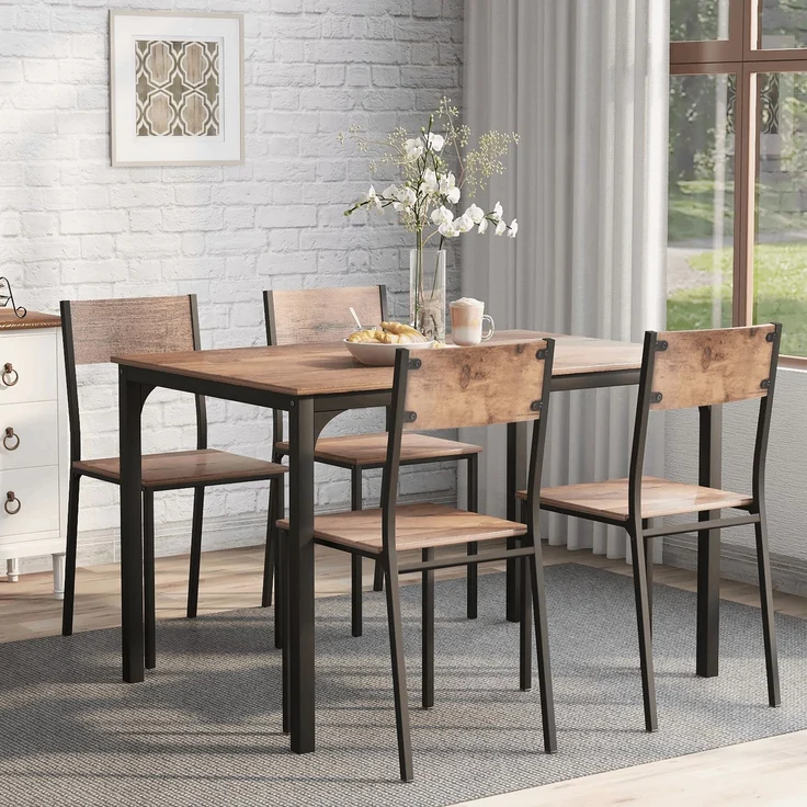 Sitzgruppe, Esszimmergruppe Esstisch mit 4 Stühlen, für Balkon & Esszimmer & Wohnzimmer, Vintagebraun,Sitzgruppe, Esszimmergruppe Esstisch mit 4 Stühlen, für Balkon & Esszimmer & Wohnzimmer, Vintagebraun – Bild 4