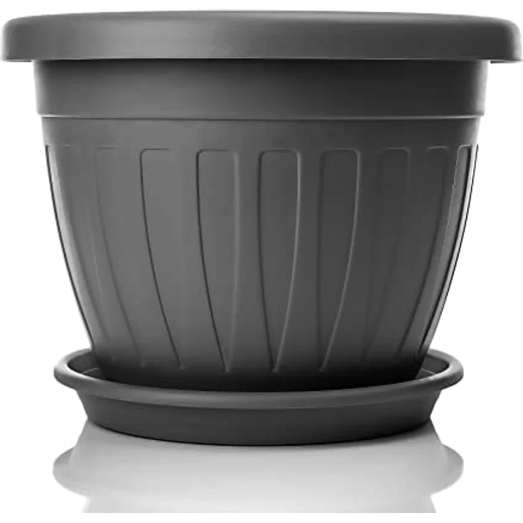 BigDean 3X Blumentopf mit Untersetzer rund ø50xH38 cm anthrazit - wetterfester Pflanzkübel - Wasserablauf UV-beständig aus bruchsicherem Kunststoff - Innen + Außen geeignet - Made in Europe – Bild 3