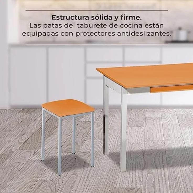 ASTIMESA - Gepolsterter Küchenhocker - Solide und Feste Struktur - Gestell Farbe Aluminium und Sitzfläche aus Kunstleder - Farbe des Sitzes: Orange, Lieferumfang: 2 Stück, Maße: 35 x 35 x 45 cm – Bild 4