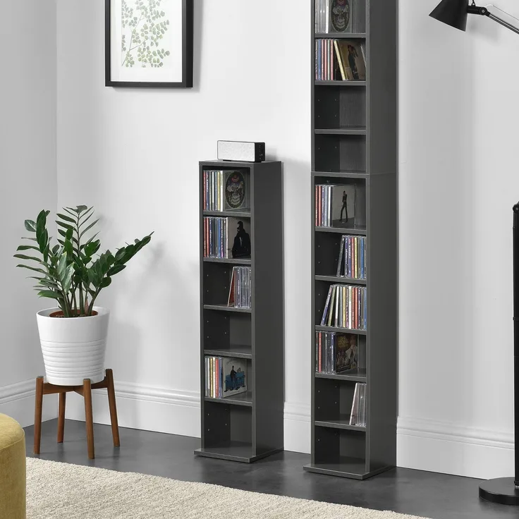 CD Regal Tynset 90x20x20 cm mit 6 Fächern Dunkelgrau [en. casa]