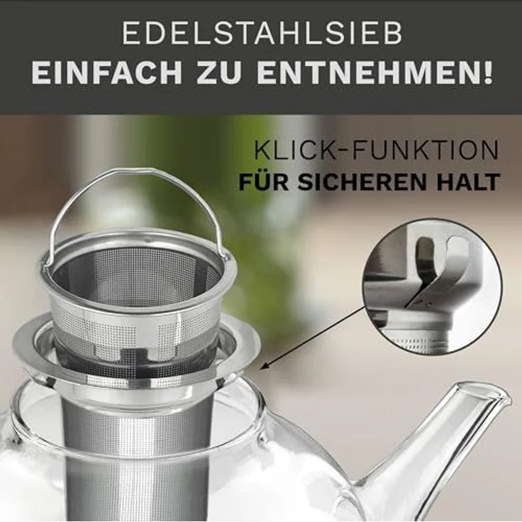 Creano Teekanne Creano Teekanne aus Glas 1,6l, 3-Teilige Glasteekanne mit Integriertem, (1er-Set, 2-St), tropffrei – Bild 7