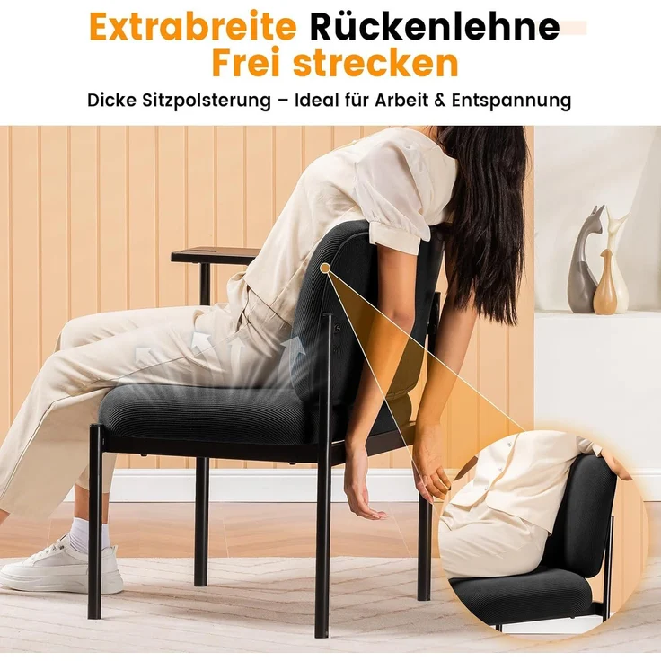 COMHOMA Loungesessel Sessel Relaxsessel Ohrensessel modern, Polsterstuhl mit Metallbeinen, Einzelsofa für Wohnzimmer/Schlafzimmer/Garten, Schwarz – Bild 4