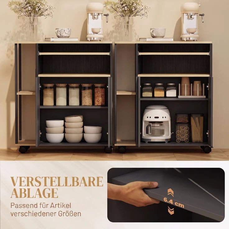 HOMCOM Küchenwagen, MDF, Schwarz, 80L x 40B x 82H cm – Bild 5