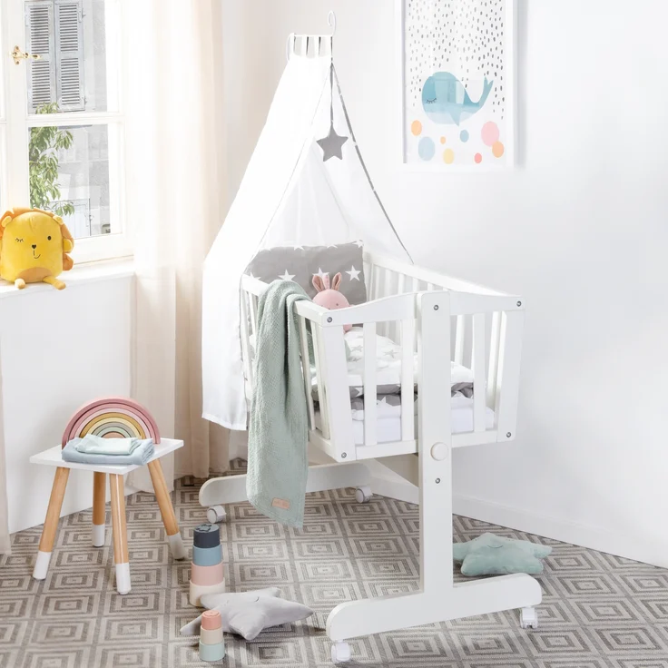 roba Komplettwiegenset - inkl. Kinderbettausstattung 'Little Stars' & Bremsrollensatz - Weiß – Bild 3