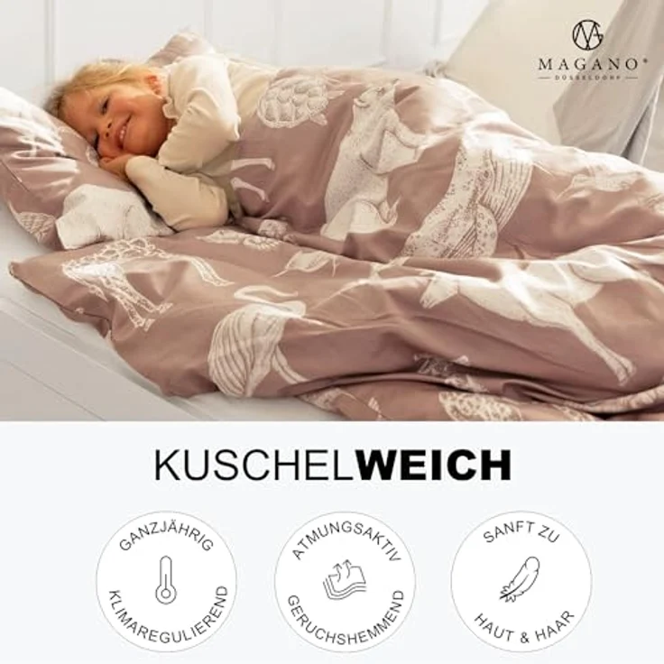 MAGANO Kinderbettwäsche, Bambus & Baumwolle Satin, Luxus Kinder Bettwäsche, 400 TC Luxusqualität, Tiermuster, Hypoallergen, Thermoregulierend – Bild 4