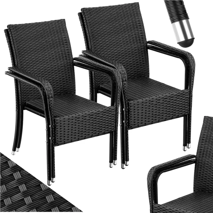 tectake Rattanstuhl Gartenstuhl Girona, stapelbar, Belastbarkeit 120 kg, 58 x 67 x 90 cm (Set, 4 St), Pulverbeschichtetes Stahlgestell für enorme Stabilität – Bild 1
