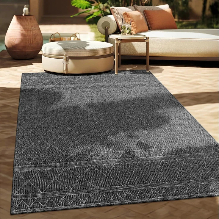 Paco Home In-& Outdoor Teppich Balkon Terrasse Küchenteppich Modernes Boho Ethno Muster, Grösse:120x160 cm, Farbe:Anthrazit 2 – Bild 1