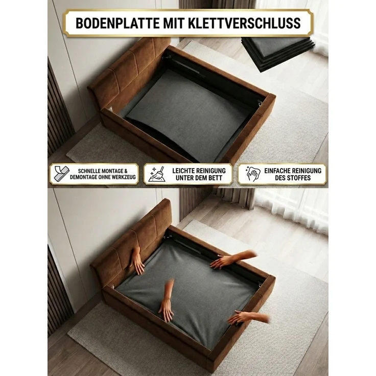Polsterbett CARLOS 160x200 mit Matratze, Bettkasten und Lattenrost. Farbe: Beige 2 – Bild 6