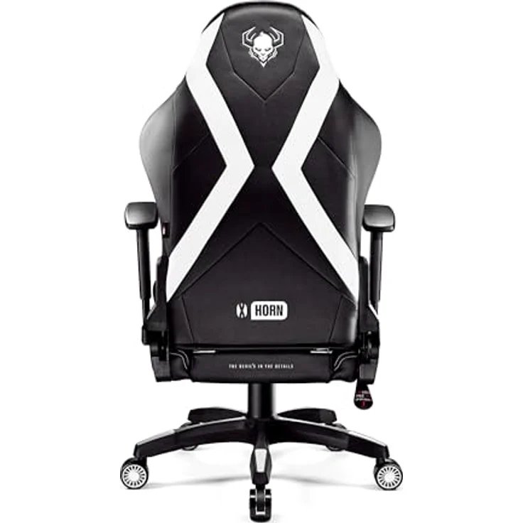 Diablo Anpassbarer Gaming Stuhl Ergonomisch X-Horn 2.0 | Verstellbare Rücken-, Sitz- und Armlehnen | Nacken-/Lendenkissen, Eco Lederpolsterung | Ergonomischer Gamer Stuhl | Normal (L) | Schwarz-Weiß – Bild 8
