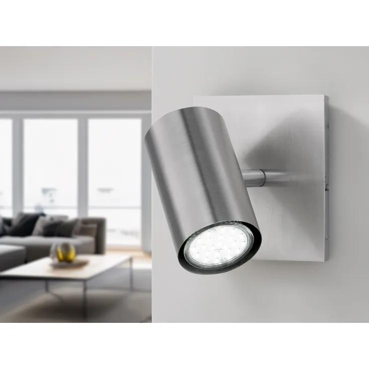 LED Wandstrahler Silber matt mit schwenkbarem Spot, Breite 12cm