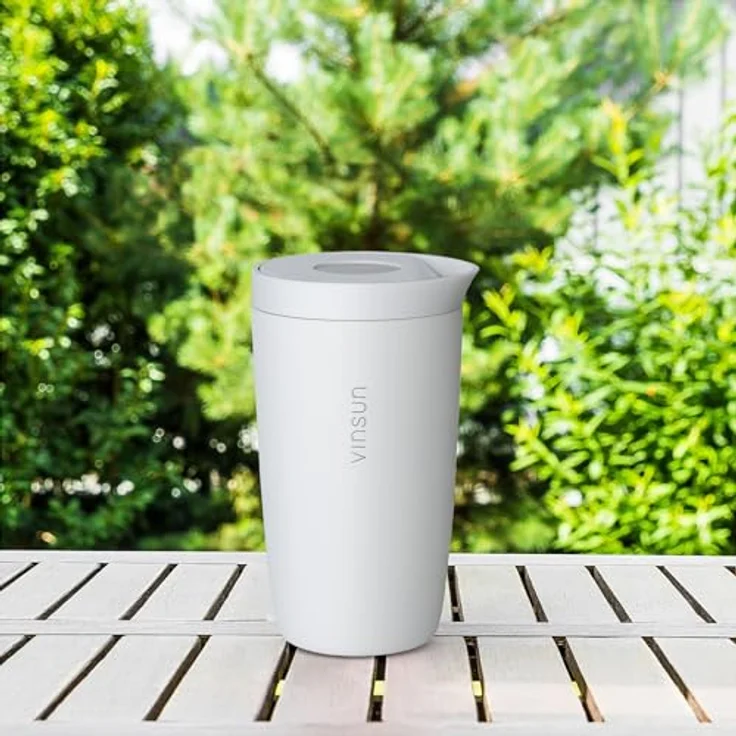 Vinsun Thermobecher Edelstahl Isolierbecher 350ml - Kaffeebecher to Go auslaufsicher, 2-tlg, Edelstahl, Doppelwandig, BPA frei, bruchfest, Einhandbedienung per Knopfdruck – Bild 11