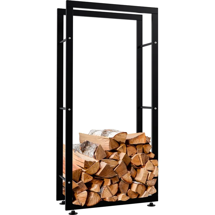 DELUKE® Kaminholzregal innen Metall SATLO - für Feuerholz Brennholzregal innen Kaminholzständer Kaminholzhalter Feuerholzregal InnenSchwarz, 25x60x125cm