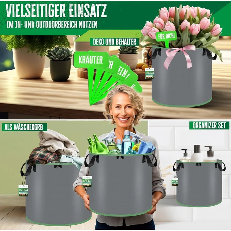 KESSER Pflanzkübel, Pflanzsäcke aus Vlies Kartoffel Pflanzsack Pflanztasche, 60L, 60x25 cm – Bild 8