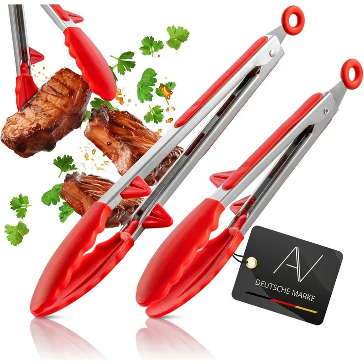 AVANA Kochzange Edelstahl Küchenzange Silikon Grillzange Zange Kochen Mehrzweckzange, mit integriertem Standfuß, 2er Set – Bild 5