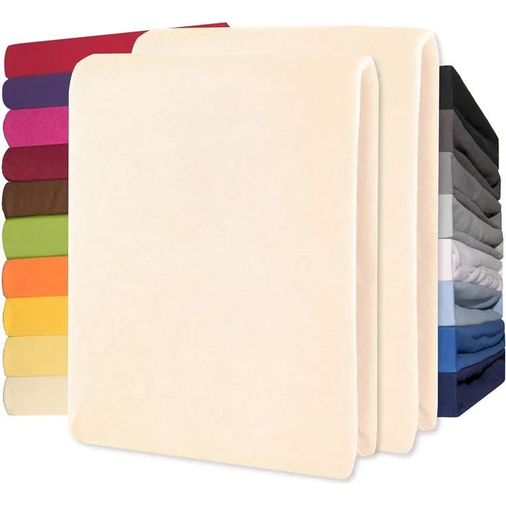 CelinaTex Jersey Topper Spannbettlaken Lucina Doppelpack 140x200-160x200 cm Natur beige 100% Baumwolle gekämmt bis 12cm Matratzenhöhe Oeko-TEX