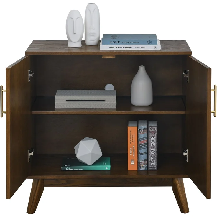 DESVIAE Sideboard Walnuss aus Massivholz/MDF – 89,54x48,26x24,77 cm – Riffelung, Steckdosenanschluss – Bild 7