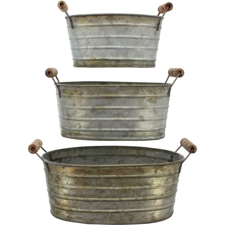 3er Set Metallwanne Blumenkübel Pflanzkasten Blumenkasten Pflanzkübel Deko – Bild 2