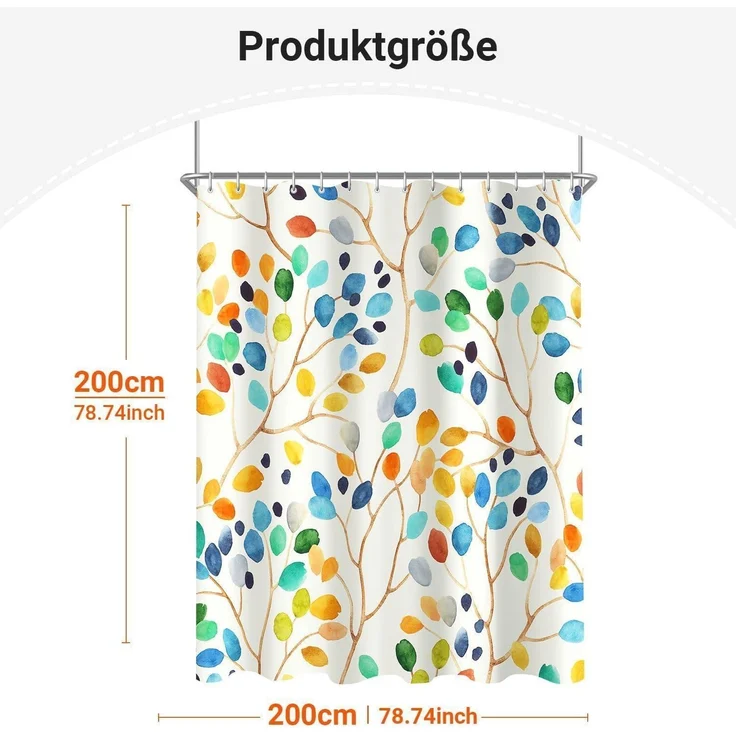 Duschvorhang Antischimmel Textil Bunter Baum 200x200cm wasserabweisend – Bild 6