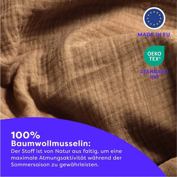 Wolkenfeld Bettwäsche Wolkenfeld Premium Musselin mit Reißverschluss, Musselin, 2 teilig, aus 100% Baumwolle – Atmungsaktiv & Weich – inkl. Kissenbezug 80x80 – Bild 2