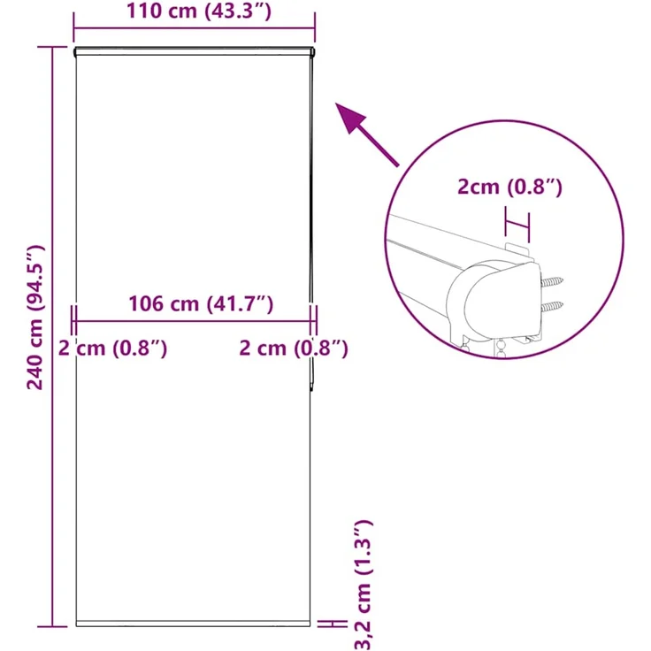 vidaXL Duschrollo mit Kassette 110x240 cm Stoffbreite 106 cm 4015046 – Bild 12