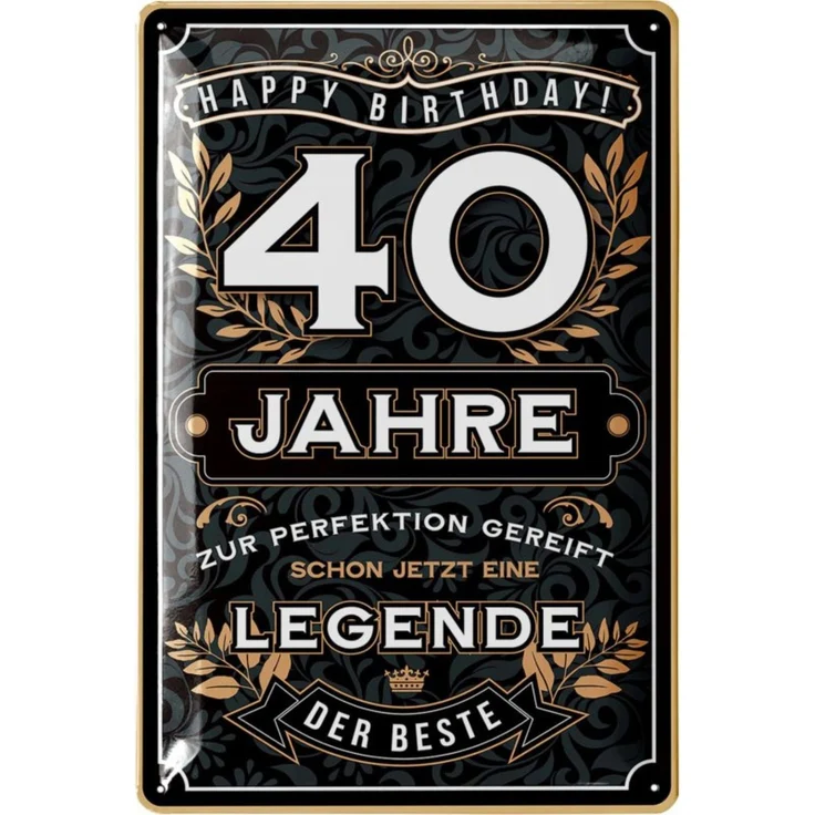 LANOLU Blechschild Der Beste 40 Jahre - 20x30cm – Metall – Schwarz – 20142 – Bild 1