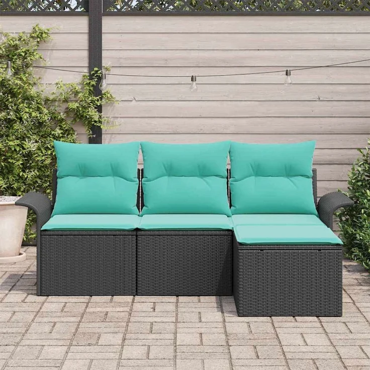 vidaXL Gartensofa-set mit Kissen 4 pcs Schwarz Poly-Rattan 3353985 – Bild 3