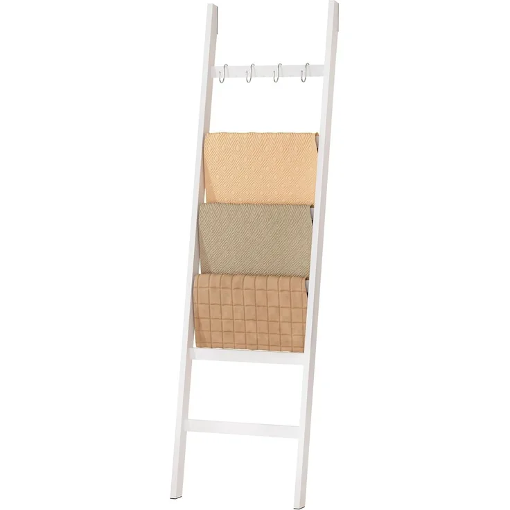Yorbay Handtuchleiter Handtuchhalter Bambus, 6 Ebenen Leiterregal, 4 Haken und 2 Sicherheitsgurten, 43x170 cm, für Bad, Wohnzimmer