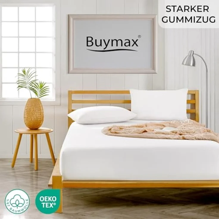 Buymax Spannbettlaken Stretch 180x200-200x220 cm für Wasserbetten und Boxspringbetten Bettbezug für Matratzen bis 35 cm Matratzenhöhe, Weiß – Bild 2