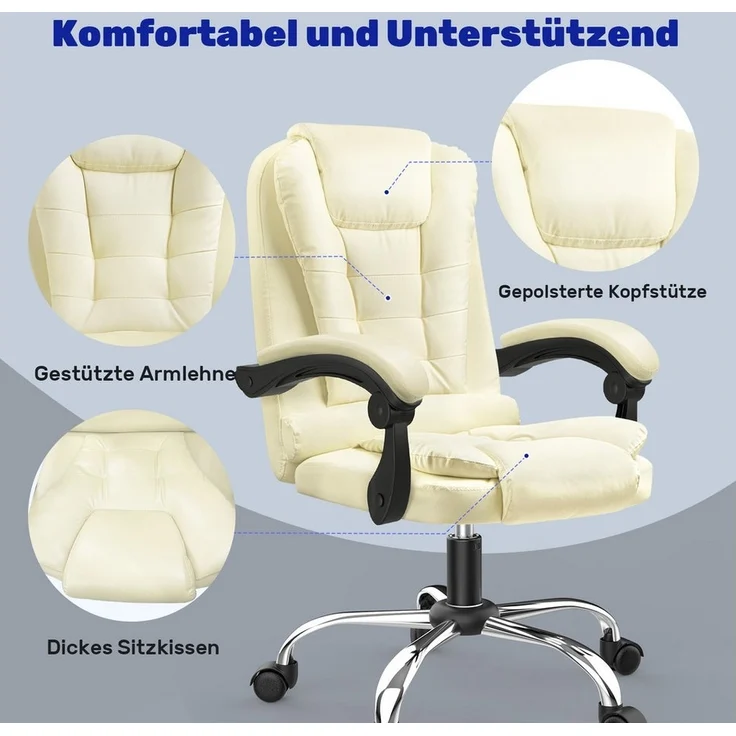 BIGZZIA Bürostuhl Schreibtischstuhl mit Hoher Rückenlehne und Höhenverstellbar, PU Leder Drehstuhl - Liegestuhl für Büro - Zuhause – Bild 2