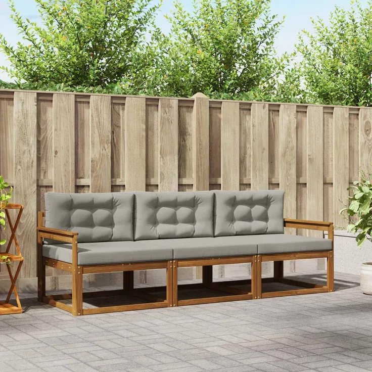 vidaXL Outdoor-Sofagarnitur 3 stk. 3-Sitzer Natur und Hellgrau 3367114