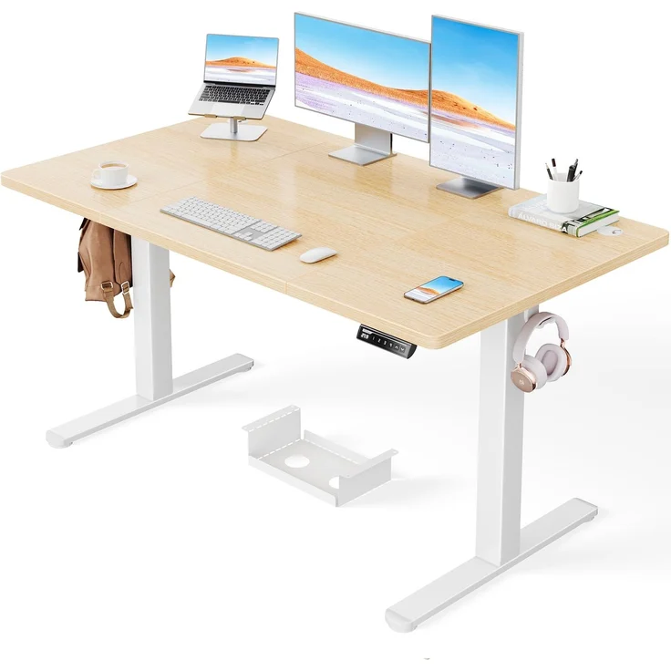 ErGear Höhenverstellbarer Schreibtisch-140x80 cm,100 KG Tragkraft Elektrischer Schreibtisch mit Fortgeschrittenem Bürstenlosem Motor, Leise Funktion, Robuster Metallrahmen, Vierteilige Tischplatte – Bild 1