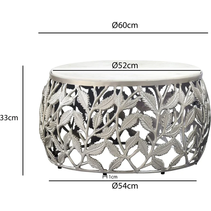 FINEBUY Couchtisch FB73714 60cm Silber Marmor Sofatisch Beistelltisch Wohnzimmertisch Alu (Natürliche Materialien treffen auf modernes Design), Runder Tisch mit stilvoller und stabiler Bauweise – Bild 3