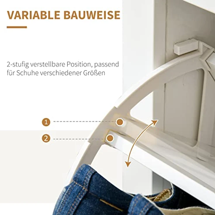HOMCOM Schuhschrank in Weiß, Holzwerkstoff, mit 4 Fächern für bis zu 12 Paar Schuhe, 26x80x72 cm, pflegeleicht und langlebig – Bild 5